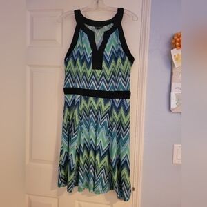 Blue and green geometric dress